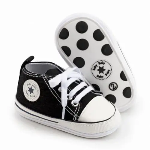 KIDSUN Tutoo Unisex Baby Boys Girls High Top Sneaker Soft Anti-Slip Sole Newborn Infant First Walkers Canvas Denim Shoes - 1