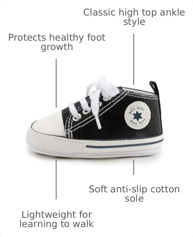 KIDSUN Tutoo Unisex Baby Boys Girls High Top Sneaker Soft Anti-Slip Sole Newborn Infant First Walkers Canvas Denim Shoes - 3
