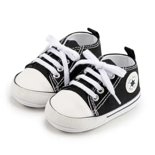 KIDSUN Tutoo Unisex Baby Boys Girls High Top Sneaker Soft Anti-Slip Sole Newborn Infant First Walkers Canvas Denim Shoes - 5