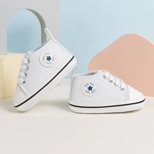 KIDSUN Unisex Baby Boy Girl Canvas Sneaker Soft Sole Infant Lace up Newborn Ankle Toddler First Walkers Crib Shoes - 4