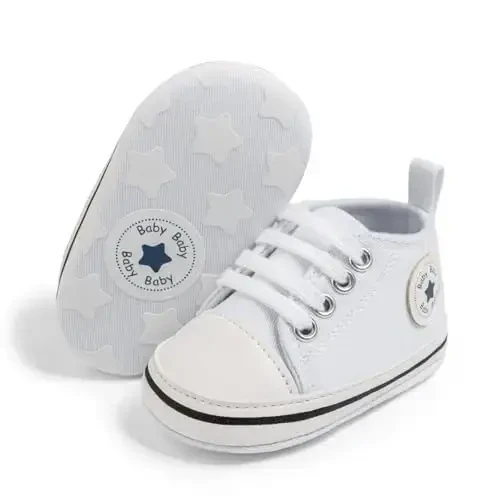 KIDSUN Unisex Baby Boy Girl Canvas Sneaker Soft Sole Infant Lace up Newborn Ankle Toddler First Walkers Crib Shoes - 1