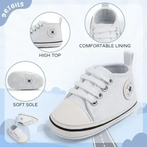 KIDSUN Unisex Baby Boy Girl Canvas Sneaker Soft Sole Infant Lace up Newborn Ankle Toddler First Walkers Crib Shoes - 5