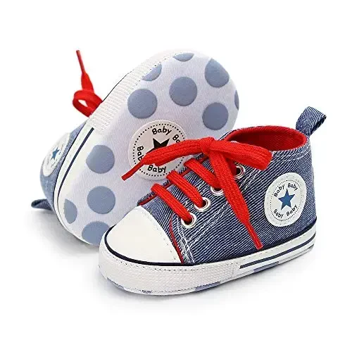 KIDSUN Унисекс Детские парусиновые кроссовки для мальчиков и девочек, мягкая подошва, кружевная обувь для новорожденных, до щиколотки, для малышей, первая обувь для ходьбы, обувь для кроватки - 4