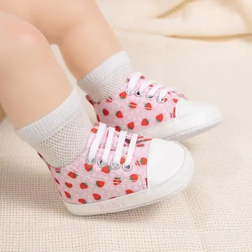 KIDSUN Унисекс детские парусиновые кроссовки для мальчиков и девочек, мягкая подошва, шнуровка для младенцев, обувь для новорожденных, лодыжек, для первых шагов малышей, для кроватки - 2