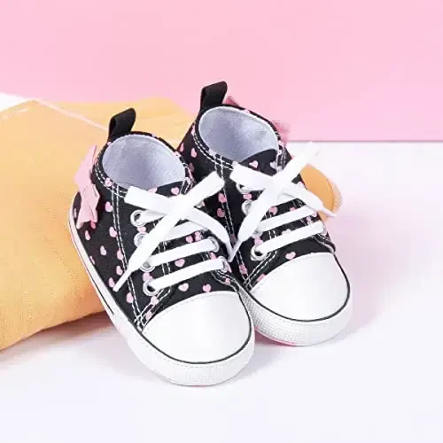 KIDSUN Unisex Baby Boy Girl Canvas Sneaker Soft Sole Infant Lace up Newborn Ankle Toddler First Walkers Crib Shoes - 3