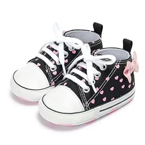 KIDSUN Unisex Baby Boy Girl Canvas Sneaker Soft Sole Infant Lace up Newborn Ankle Toddler First Walkers Crib Shoes - 5