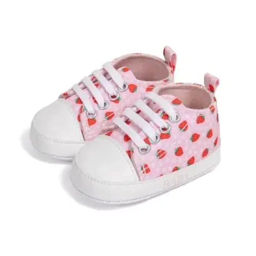 KIDSUN Unisex Baby Boy Girl Canvas Sneaker Soft Sole Infant Lace up Newborn Ankle Toddler First Walkers Crib Shoes - 1