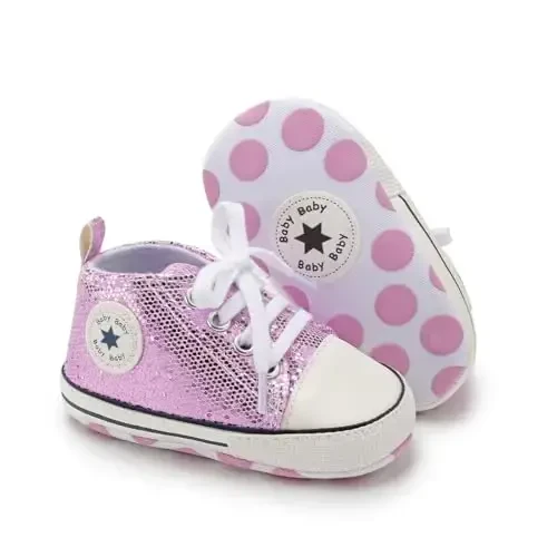 KIDSUN Unisex Baby Boy Girl Canvas Sneaker Soft Sole Infant Lace up Newborn Ankle Toddler First Walkers Crib Shoes - MODAZONE