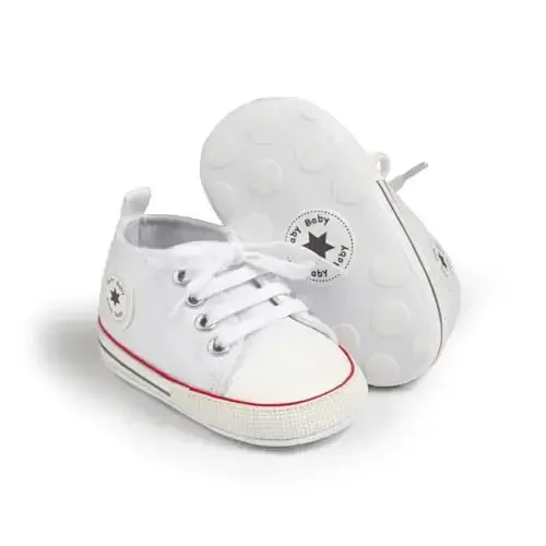 KIDSUN Unisex Baby Boy Girl Canvas Sneaker Soft Sole Infant Lace up Newborn Ankle Toddler First Walkers Crib Shoes - MODAZONE