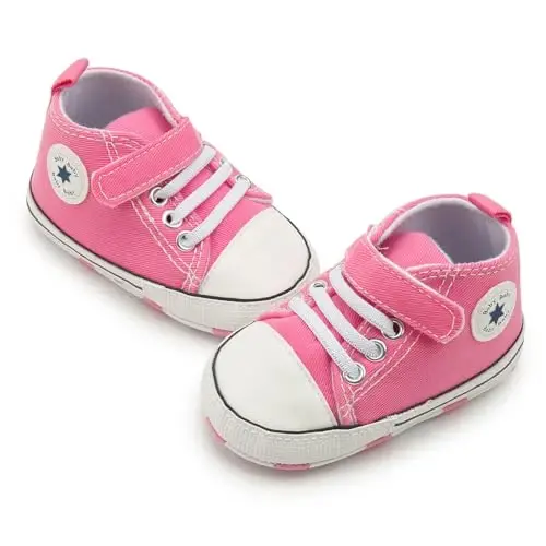 KIDSUN Unisex Baby Boy Girl Canvas Sneaker Soft Sole Infant Lace up Newborn Ankle Toddler First Walkers Crib Shoes - 5