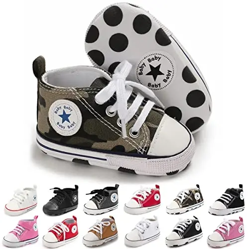 KIDSUN Unisex Baby Boy Girl Canvas Sneaker Soft Sole Infant Lace up Newborn Ankle Toddler First Walkers Crib Shoes - 0 MONTHS AND UP