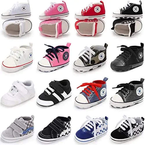 KIDSUN Unisex Baby Boy Girl Canvas Sneaker Soft Sole Infant Lace up Newborn Ankle Toddler First Walkers Crib Shoes - 0 MONTHS AND UP (1)
