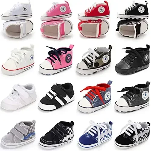 KIDSUN Unisex Baby Boy Girl Canvas Sneaker Soft Sole Infant Lace up Newborn Ankle Toddler First Walkers Crib Shoes - 2