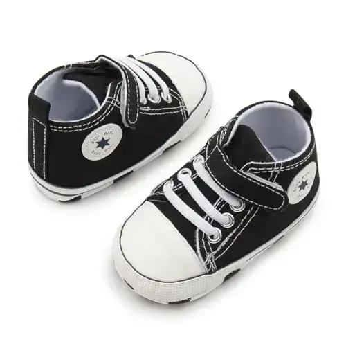 KIDSUN Unisex Baby Boy Girl Canvas Sneaker Soft Sole Infant Lace up Newborn Ankle Toddler First Walkers Crib Shoes - 3