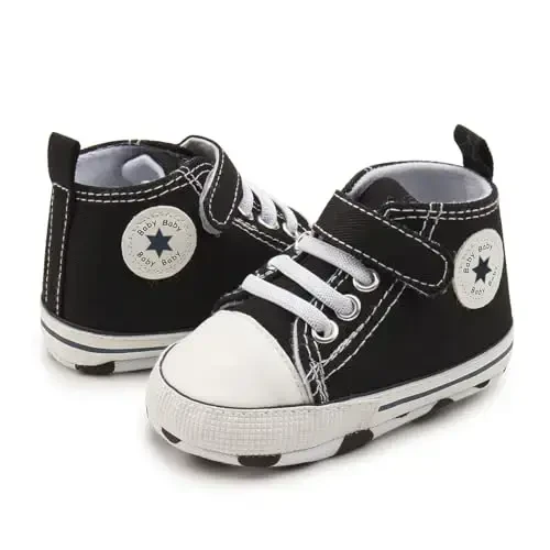 KIDSUN Unisex Baby Boy Girl Canvas Sneaker Soft Sole Infant Lace up Newborn Ankle Toddler First Walkers Crib Shoes - 5