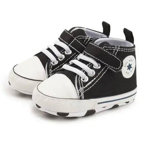 KIDSUN Unisex Baby Boy Girl Canvas Sneaker Soft Sole Infant Lace up Newborn Ankle Toddler First Walkers Crib Shoes - 6