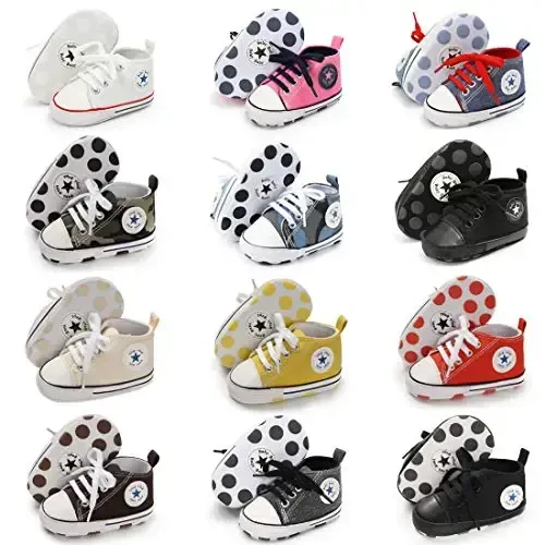 KIDSUN Unisex Baby Boy Girl Canvas Sneaker Soft Sole Infant Lace up Newborn Ankle Toddler First Walkers Crib Shoes - 2