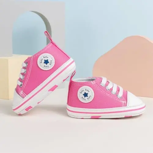 KIDSUN Unisex Baby Boy Girl Canvas Sneaker Soft Sole Infant Lace up Newborn Ankle Toddler First Walkers Crib Shoes - 4
