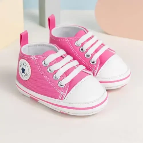 KIDSUN Unisex Baby Boy Girl Canvas Sneaker Soft Sole Infant Lace up Newborn Ankle Toddler First Walkers Crib Shoes - 3