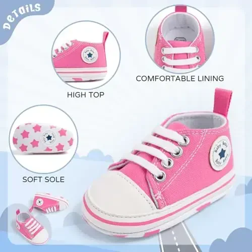 KIDSUN Unisex Baby Boy Girl Canvas Sneaker Soft Sole Infant Lace up Newborn Ankle Toddler First Walkers Crib Shoes - 5