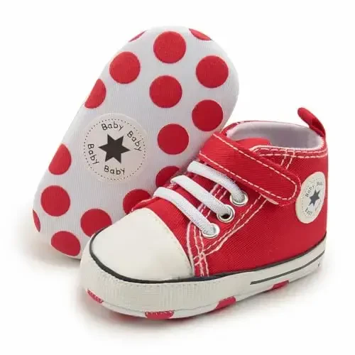 KIDSUN Unisex Baby Boy Girl Canvas Sneaker Soft Sole Infant Lace up Newborn Ankle Toddler First Walkers Crib Shoes - 1