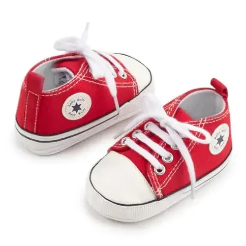 KIDSUN Unisex Baby Boy Girl Canvas Sneaker Soft Sole Infant Lace up Newborn Ankle Toddler First Walkers Crib Shoes - 3