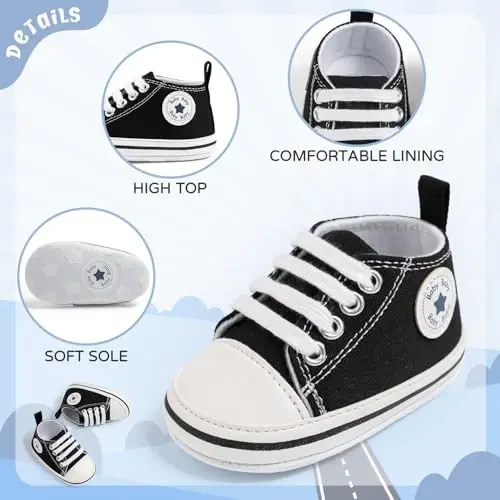 KIDSUN Unisex Baby Boy Girl Canvas Sneaker Soft Sole Infant Lace up Newborn Ankle Toddler First Walkers Crib Shoes 