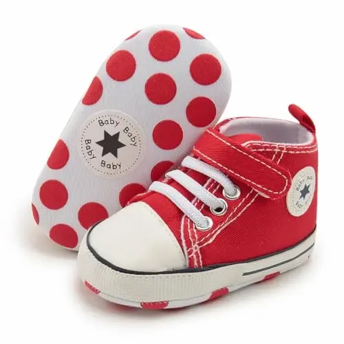 KIDSUN Unisex Baby Boy Girl Canvas Sneaker Soft Sole Infant Lace up Newborn Ankle Toddler First Walkers Crib Shoes 