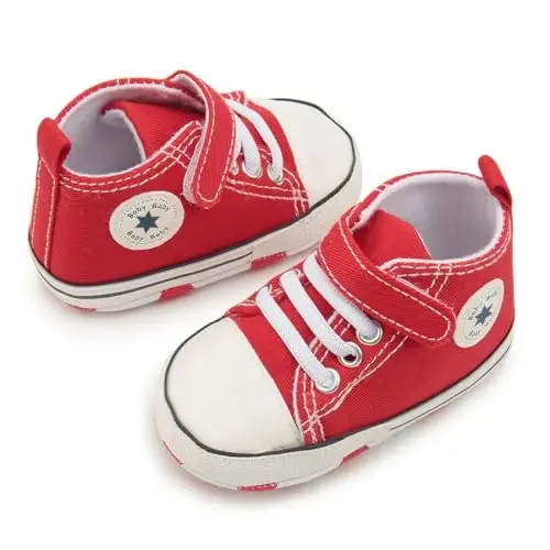 KIDSUN Unisex Baby Boy Girl Canvas Sneaker Soft Sole Infant Lace up Newborn Ankle Toddler First Walkers Crib Shoes - 4