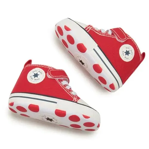 KIDSUN Unisex Baby Boy Girl Canvas Sneaker Soft Sole Infant Lace up Newborn Ankle Toddler First Walkers Crib Shoes - 5