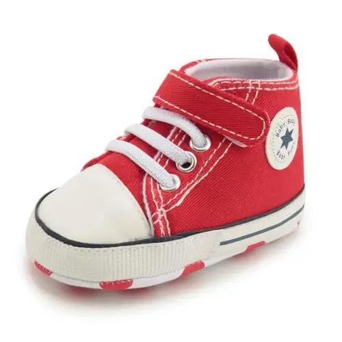 KIDSUN Unisex Baby Boy Girl Canvas Sneaker Soft Sole Infant Lace up Newborn Ankle Toddler First Walkers Crib Shoes - 6
