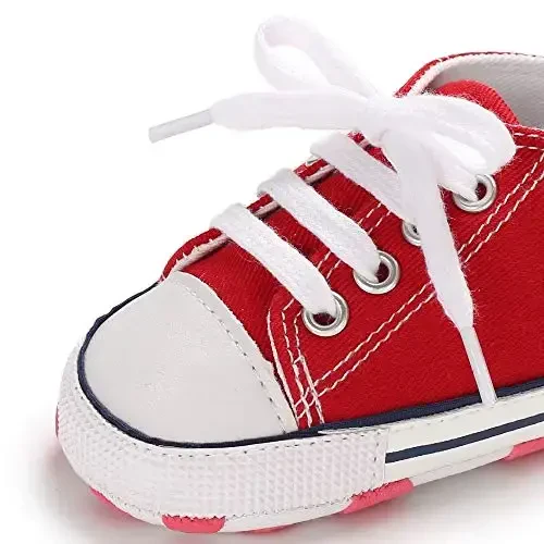 KIDSUN Unisex Baby Boys Girls High Top Sneaker Soft Anti-Slip Sole Newborn Infant First Walkers Canvas Denim Shoes - 3