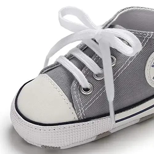 KIDSUN Unisex Baby Boys Girls High Top Sneaker Soft Anti-Slip Sole Newborn Infant First Walkers Canvas Denim Shoes - 3