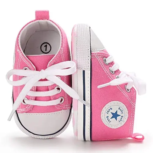 KIDSUN Unisex Baby Boys Girls High Top Sneaker Soft Anti-Slip Sole Newborn Infant First Walkers Canvas Denim Shoes - 5