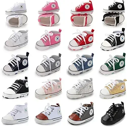 KIDSUN Unisex Baby Boys Girls High Top Sneaker Soft Anti-Slip Sole Newborn Infant First Walkers Canvas Denim Shoes - 2