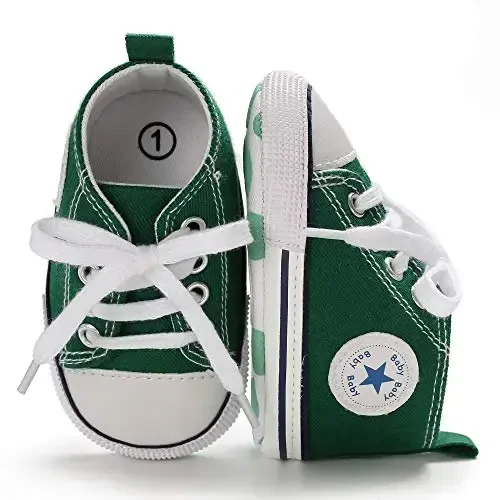 KIDSUN Unisex Baby Boys Girls High Top Sneaker Soft Anti-Slip Sole Newborn Infant First Walkers Canvas Denim Shoes - 5