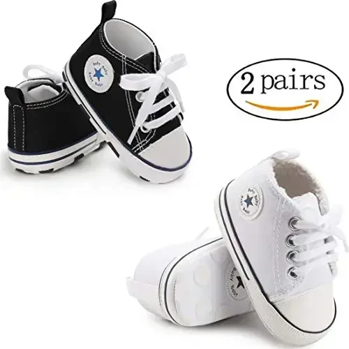 KIDSUN Unisex Baby Boys Girls High Top Sneaker Soft Anti-Slip Sole Newborn Infant First Walkers Canvas Denim Shoes - 3