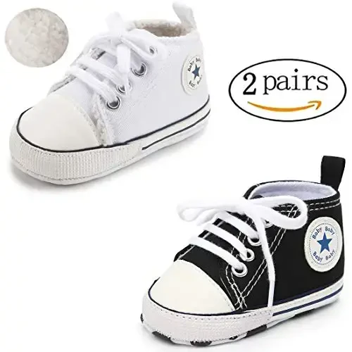 KIDSUN Unisex Baby Boys Girls High Top Sneaker Soft Anti-Slip Sole Newborn Infant First Walkers Canvas Denim Shoes - 5