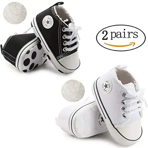 KIDSUN Unisex Baby Boys Girls High Top Sneaker Soft Anti-Slip Sole Newborn Infant First Walkers Canvas Denim Shoes - 3