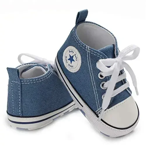 KIDSUN Unisex Baby Boys Girls High Top Sneaker Soft Anti-Slip Sole Newborn Infant First Walkers Canvas Denim Shoes - 4