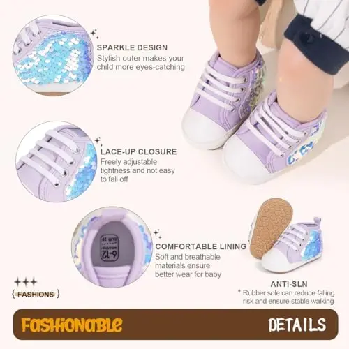 KIDSUN Unisex Baby Boys Girls High Top Sneaker Soft Anti-Slip Sole Newborn Infant First Walkers Canvas Denim Shoes - 5
