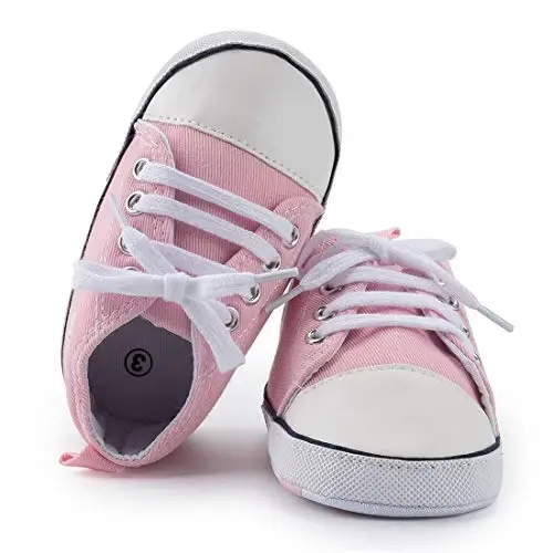 KIDSUN Unisex Baby Boys Girls High Top Sneaker Soft Anti-Slip Sole Newborn Infant First Walkers Canvas Denim Shoes - 5