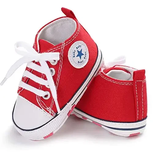 KIDSUN Unisex Baby Boys Girls High Top Sneaker Soft Anti-Slip Sole Newborn Infant First Walkers Canvas Denim Shoes - 5