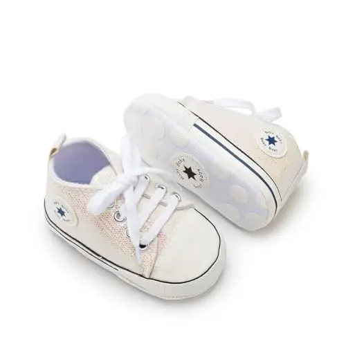 KIDSUN Unisex Baby Boys Girls High Top Sneaker Soft Anti-Slip Sole Newborn Infant First Walkers Canvas Denim Shoes - 8