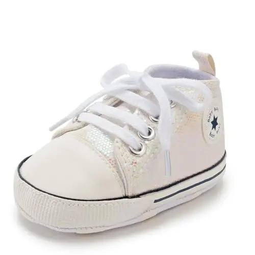KIDSUN Unisex Baby Boys Girls High Top Sneaker Soft Anti-Slip Sole Newborn Infant First Walkers Canvas Denim Shoes - 12