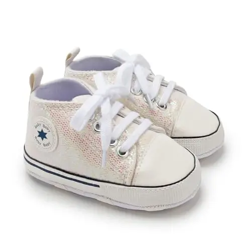 KIDSUN Unisex Baby Boys Girls High Top Sneaker Soft Anti-Slip Sole Newborn Infant First Walkers Canvas Denim Shoes - 4
