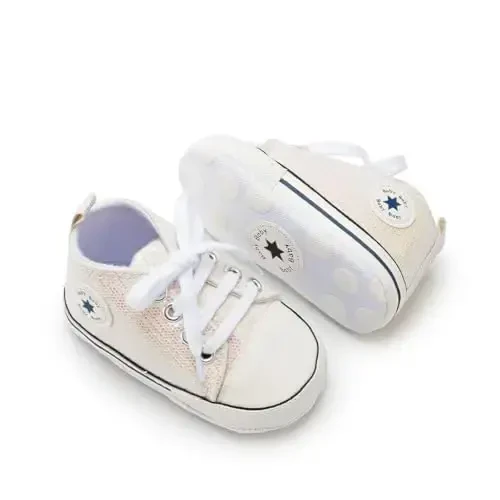 KIDSUN Unisex Baby Boys Girls High Top Sneaker Soft Anti-Slip Sole Newborn Infant First Walkers Canvas Denim Shoes - 2