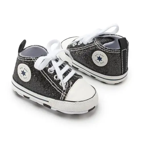 KIDSUN Unisex Baby Boys Girls High Top Sneaker Soft Anti-Slip Sole Newborn Infant First Walkers Canvas Denim Shoes - 3
