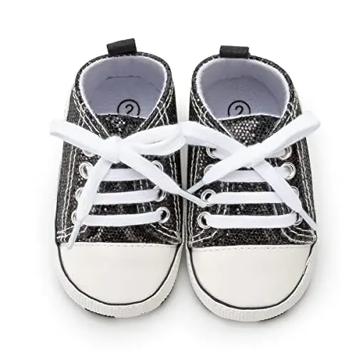 KIDSUN Unisex Baby Boys Girls High Top Sneaker Soft Anti-Slip Sole Newborn Infant First Walkers Canvas Denim Shoes - 4