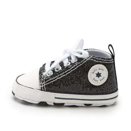 KIDSUN Unisex Baby Boys Girls High Top Sneaker Soft Anti-Slip Sole Newborn Infant First Walkers Canvas Denim Shoes - 5